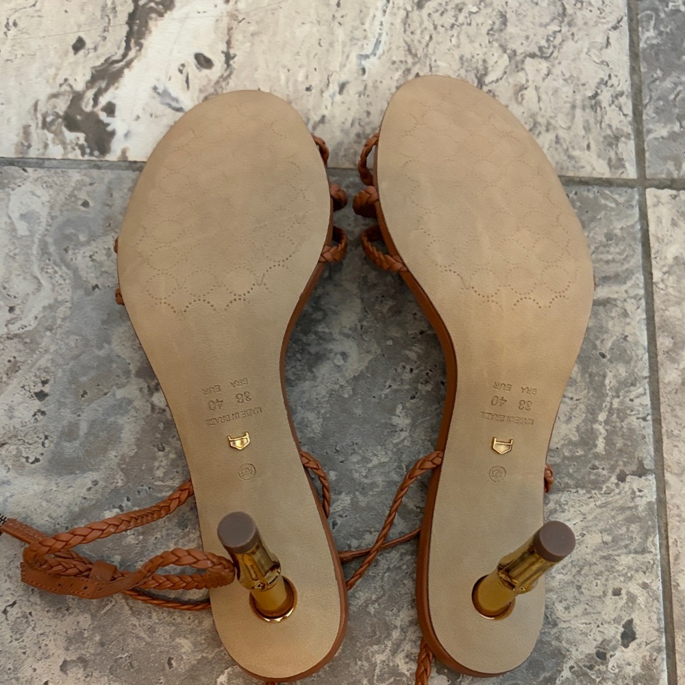 Arezzo Braided Strap Mid Heel Sandals in Tan - Picture 3 of 5